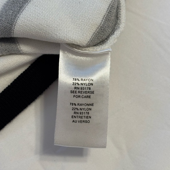 Tahari V-Neck Sweater with Geometric Stripes - Gray, Black, White - Picture 4 of 9